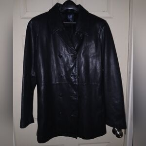 GAP Women's Double-Breasted Black Leather Jacket
